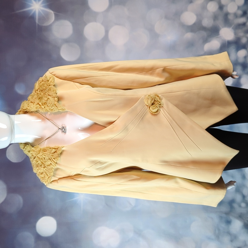 Donna Vinci Couture Asymmetrical Blazer with Sequined and Rosettes Embellishment